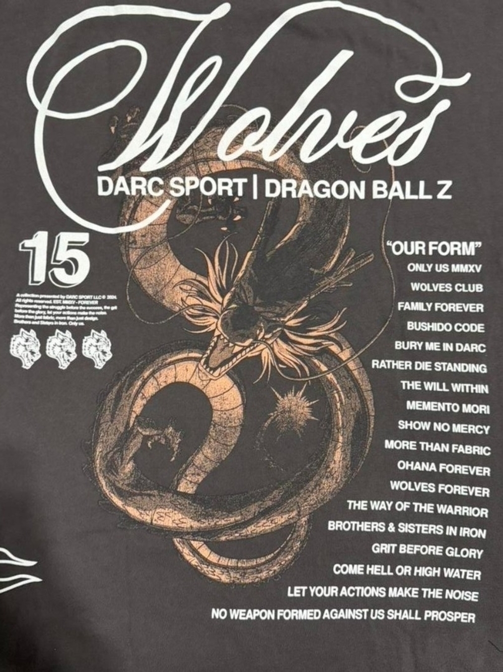 Darc Sport Wolves Dragon Ball Z Graphic Tee - Black with White Print